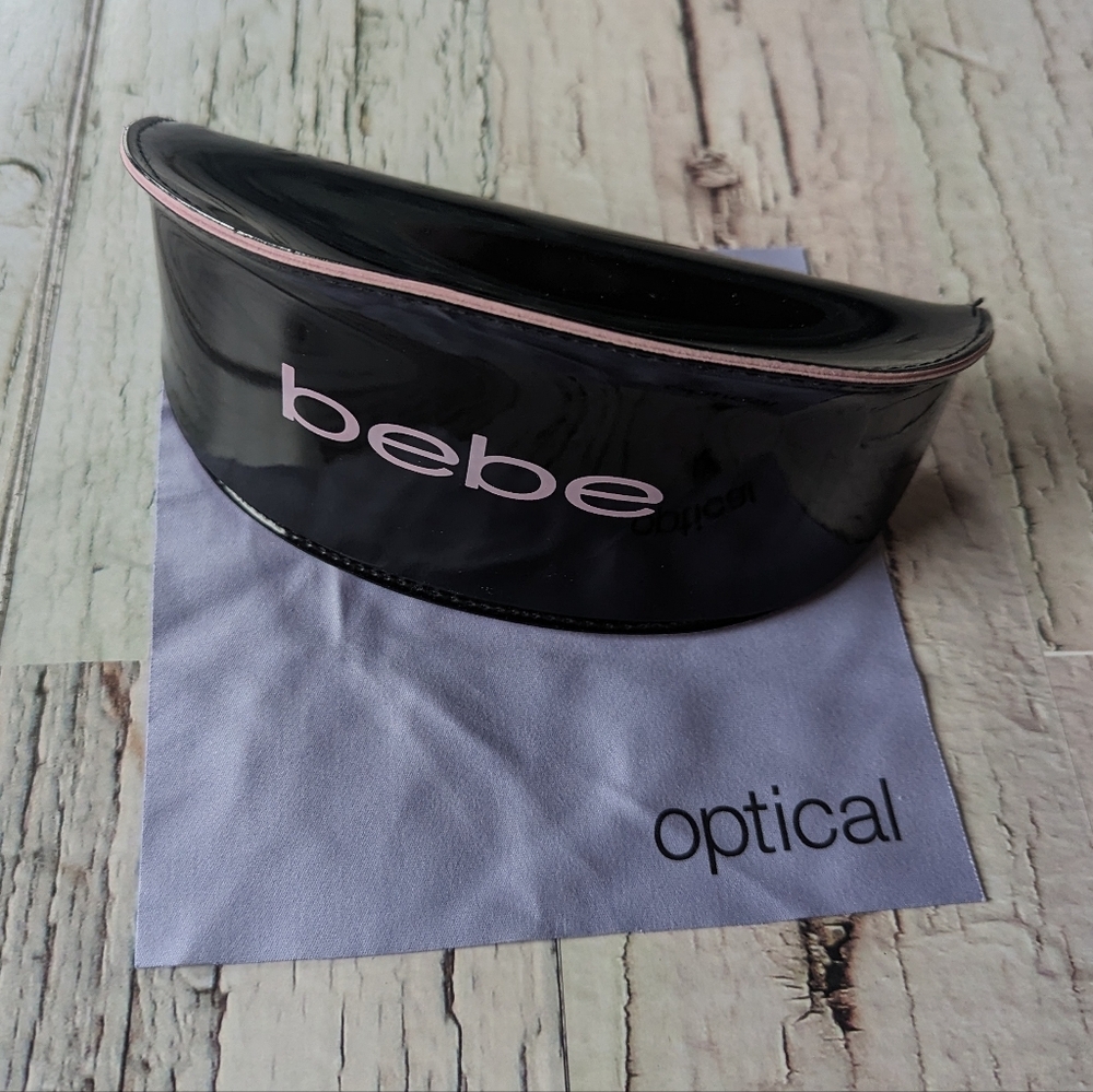 BEBE Black Patent Leather Sunglasses/Glasses Case With Pink Interior